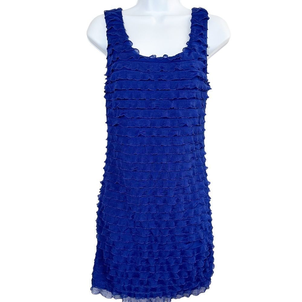 Forever 21 Royal Blue Lettuce Trim Ruffled Bodycon Dress Size Small